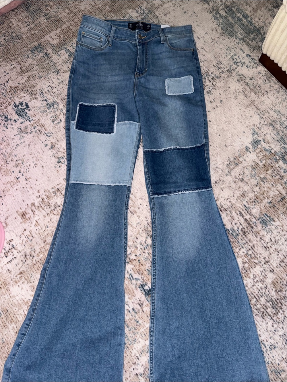 Hollister Patchwork Wide-Leg Blue Denim Jeans